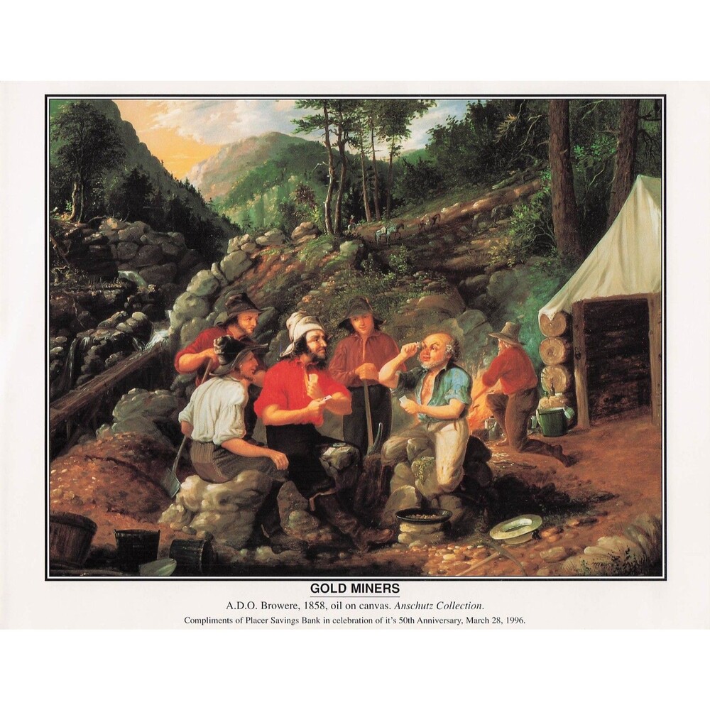 Gold miners Albert Browere Rush placer savings bank art print lot coupon vintage